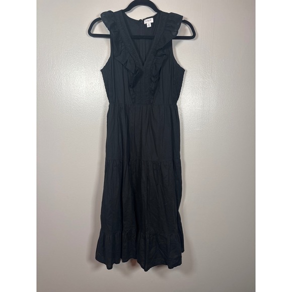 J.Crew Dresses & Skirts - J.Crew Re-Imagined Black Ruffle V-Neck Tiered Cotton Midi Dress 4P Petite